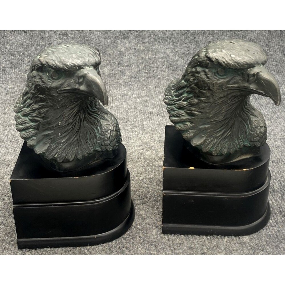 Vintage Eagle Head Bookends Pair San Pacific SP 7.5" Sculptures Patriotic USA